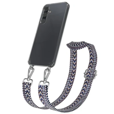 Abbildung von EAZY CASE Handykette mit verstellbarem Trageriemen kompatibel Samsung Galaxy A35 Taschengurt transparenter Handyhülle für Hülle dünner Schulterriemen in Blau Weiß Silber
