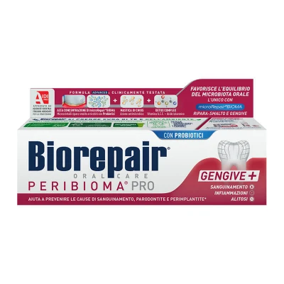 Abbildung von Biorepair, Zahnpasta Peribioma, Pro Gingive+, 75 ml, für eine normale orale Mikrobiota, verhindert Blutungen, Parodontitis und Parimplantitis, schützt vor Zahnfleischplatte