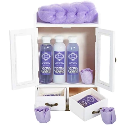 Abbildung von BRUBAKER Cosmetics 10 teiliges Bade und Pflege Set Geschenkset Lavendel im Vintage Beauty Schrank Weiß
