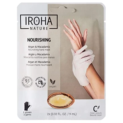Abbildung von Iroha Nature Nährende Handmasken Handschuhe Arganöl und Macadamia Intensive Pflege für trockene Hände 93% natürliche Inhaltsstoffe Vegan