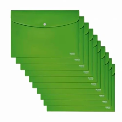 Abbildung von Leitz Recycle Sammelmappe A4, 10er Pack, Für 60 Blatt, Ordner mit Knopfverschluss, 100 % recycelbar, CO2 kompensiert, Umweltfreundlich, Serie, Grün, 46780055