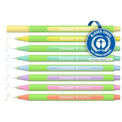 Abbildung von Schneider Line Up Pastell Fineliner (Strichstärke 0,4 mm, aus biobasiertem Kunststoff, ausgezeichnet mit Der blaue Engel) 8 Stück, sortiert