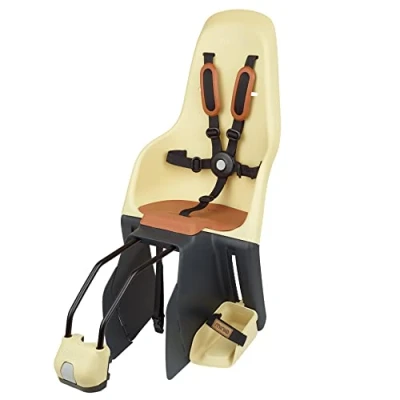 Abbildung von MINIA for Frame 8405600003 Fahrradrücksitz für Kinder mit Verankerung im Gestell, geeignet von 9 Monaten bis 6 Jahren in gelber Farbe.