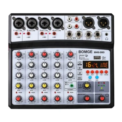 Abbildung von BOMGE 6 Kanal DJ Audio Mixer mit MP3 USB Bluetooth, 48 V Phantomspeisung, 16 DSP Echo Effekt für Live, Musik, Karaoke, Podcast, Schwarz