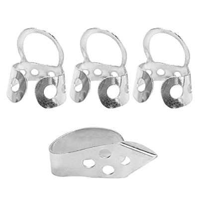 Abbildung von Eujgoov verstellbare Fingerpicks, 3 teilige Zeigefinger Picks und 1 Daumen Pick Hohle Finger für Banjo Gitarre(Silver)