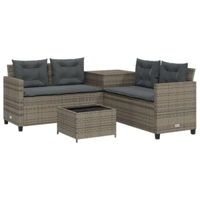Abbildung von vidaXL Gartenlounge Set Gartensofa in L Form mit Tisch und Kissen Grau Poly Rattan, (1 tlg)