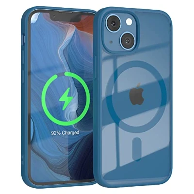 Abbildung von EAZY CASE Crystal TPU Hülle kompatibel mit iPhone 13 Mini Qi Charging, Silikon Kameraschutz, Slimcover, Handyhülle, Silikonhülle, Soft Case, Kratzschutz, Transparent/Dunkel Blau
