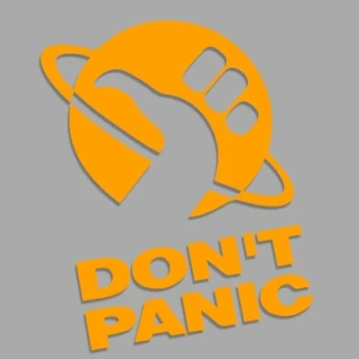 Abbildung von Don&#039;t Panic Per Anhalter durch die Galaxis Hitchhiker&#039;s Guide L 0136 (orange) // Sticker OEM JDM Style Aufkleber