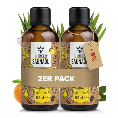 Abbildung von Heldengrün Bio Saunaaufguss Zitruszauber [ECHTE ÖLE] Saunaöl mit Mandarine, Zitrone &amp; Lemongrass Sauna Aufgussmittel ätherischem Öl 2 x 100 ml