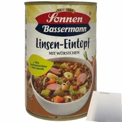 Abbildung von Sonnen Bassermann Linseneintopf mit Würstchen (400g Dose) + usy Block