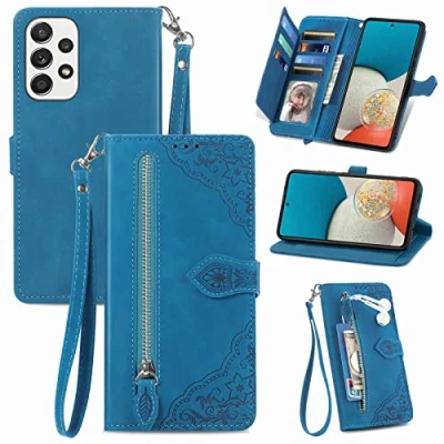 Abbildung von Hülle Kompatibel with Samsung Galaxy A23 5G/4G，Samsung 5G/4G PU Leder Wallet Ständer Case, Handyhülle Schutzhülle Protective Case für Blau