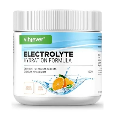 Abbildung von Elektrolyte 400 g (80 Portionen) Hydration Formel mit Chlorid, Kalium, Natrium, Calcium, Magnesium Perfekt für Sportler bei Flüssigkeitsverlust Ohne Zucker Vegan Orangen Geschmack