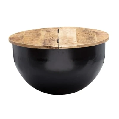 Abbildung von FINEBUY Couchtisch FB63605 (60x34x60 cm Mango Massivholz Metall Schwarz Rund), Sofatisch mit Stauraum, Wohnzimmertisch Industrial