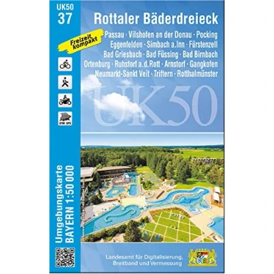 Abbildung von UK50 37 Rottaler Bäderdreieck: Passau, Vilshofen an der Donau, Pocking, Eggenfelden, Simbach a.Inn, Fürstenzell, Bad Griesbach, Füssing, ... Karte Freizeitkarte Wanderkarte)