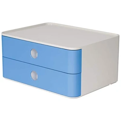 Abbildung von HAN Schubladenbox Allison SMART BOX mit 2 Schubladen und Trennwand, Kabelführung, stapelbar, Utensilienbox für Büro, Schreibtisch Küche, möbelschonende Gummifüße, 1120 14, hochglänzend royal blue