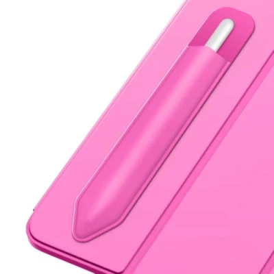 Abbildung von MoKo Stift Hülle Kompatibel mit Apple Pencil Pro/Pencil (USB C)/Pencil 1/2, Elastische Schutzhülle Selbstklebender zur Befestigung an iPad für Stylus Stifte, Persisch Rosa