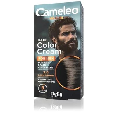 Abbildung von Cameleo für Männer Permanentes Haarfärbemittel, Haartönung Dunkelbraune Farbe Haare, Bart &amp; Schnurrbart Farbeffekt in 5 Minuten Graue Haare Abdecken Ammoniak FREI 30ml
