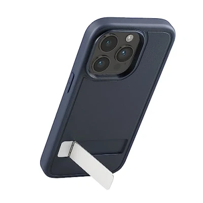 Abbildung von kwmobile Hülle kompatibel mit Apple iPhone 14 Pro Kunststoff Case TPU Bumper Handy Cover ausklappbarem Ständer Dunkelblau