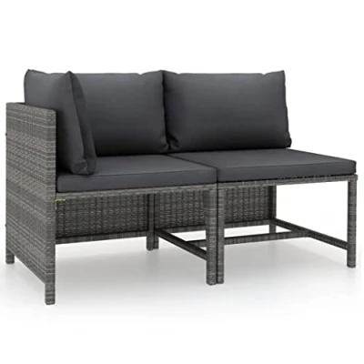 Abbildung von vidaXL Gartenmöbel 2 TLG. mit Kissen Mittelsofa Ecksofa Sitzgruppe Sofa Lounge Garten Garnitur Gartenset Gartensofa Sitzgarnitur Poly Rattan Grau