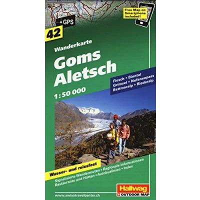 Abbildung von Goms, Aletsch Wanderkarte Nr. 42, 1:50 000: Fiesch, Binntal, Grimsel, Nufenpass, Bettmeralp, Riederalp, Free Map on Smartphone included (Hallwag Wanderkarten, Band 42)