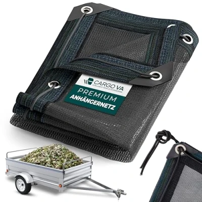 Abbildung von CargoVA® feinmaschiges Anhängernetz 1x2m Schwarzes Abdecknetz mit Gummiseil zur optimalen Ladungssicherung