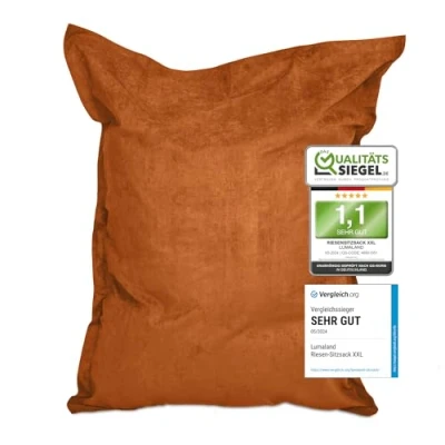 Abbildung von Lumaland Riesen Sitzsack XXL 140x180cm Indoor Bean Bag aus weichem &amp; waschbarem Microvelours 2 in 1 für bequemes Sitzen Liegen Mit über 3 Mio. anpassungsfähigen EPS Perlen [Orange]