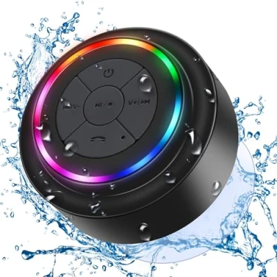 Abbildung von Bluetooth Duschlautsprecher Lautsprecher Portable Wasserdicht tragbarer Shower Speaker mit Saugnapf inteagriertes Mikrofon Geschenke für Badezimmer Party Strand