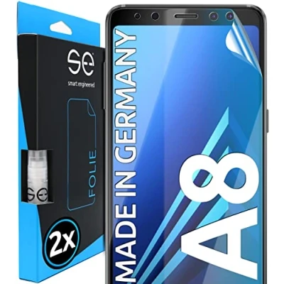 Abbildung von s.e Schutzfolie für Samsung Galaxy A8, 2 Stück, Full Screen, Positionierhilfe, A8 Panzerfolie, transparente Displayfolie, funktionierende Alternative zu Schutzglas, Schutzglasfolie