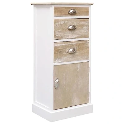 Abbildung von vidaXL Paulownia Holz Beistellschrank mit 3 Schubladen 1 Tür Nachtschrank Schubladenschrank Kommode Nachttisch Flurschrank Telefontisch 38x28x86cm