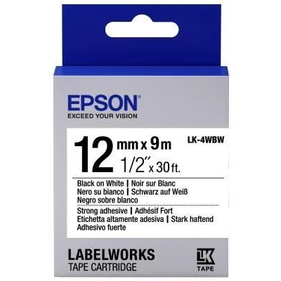 Abbildung von Epson Etikettenkassette LK 4WBW Stark haftend schwarz auf weiß 12mmx9m