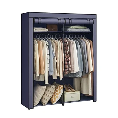 Abbildung von SONGMICS RYG002I02 Kleiderschrank aus Stoff mit Stangen zum Aufhängen, Kleiderständer, faltbar, für Schlafzimmer, Büro, 140 x 43 174 cm, Dunkelblau