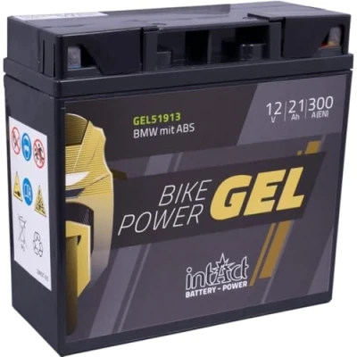 Abbildung von intAct GEL MOTORRADBATTERIE Batterie mit +30% Startleistung. Für Roller, Motorrad, Quad, Rasentraktor Bike Power GEL51913, 0, 12V Batterie, 21 AH (c20), 300 A (EN) Maße: 185x80x170mm