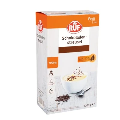 Abbildung von RUF Schokoladen Streusel, Tortendeko min 32% Kakaoanteil, zum Verzieren von Eis, Waffeln, Desserts und Kuchen, Großpackung 1x1000g