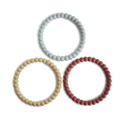 Abbildung von Mushie Perlen Beißringarmbänder Zahnungshilfe für Kinder 3er Pack Sichere &amp; Hochwertige Baby, Kleinkinder Jungs Mädchen BPA Frei Mellow/Terracotta/Periwinkle