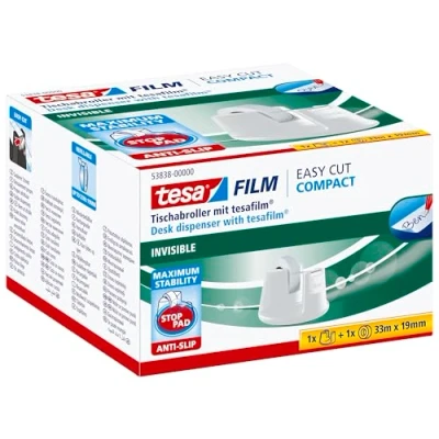 Abbildung von 8 x Tesa Tischabroller Easy Cut compact weiß + 1 Rolle 33mx19mm matt u