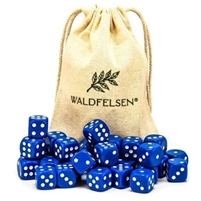 Abbildung von Waldfelsen 6, 12, 20, 30 oder 50 hochqualitative Würfel Standardgröße 16 mm Acrylwürfel Knobel Spielwürfel Dice 6 seitig sechsseitig Spielzubehör Set mit Stoffbeutel (Blau, Stück)