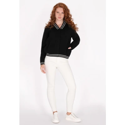 Abbildung von Strickjacke SCHMUDDELWEDDA M/L / Schwarz weiße Streifen 50% Viscose 28% Polyester 22% Polyesteramide