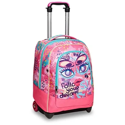 Abbildung von Rucksack mit Trolleyfunktion, 2 in 1, Schulranzen Rollen, ab 1. Klasse, für Schule, Gymnasium, Reisen&amp;Freizeit, Mädchen&amp;Jungen, mehrfarbig, Schmetterling