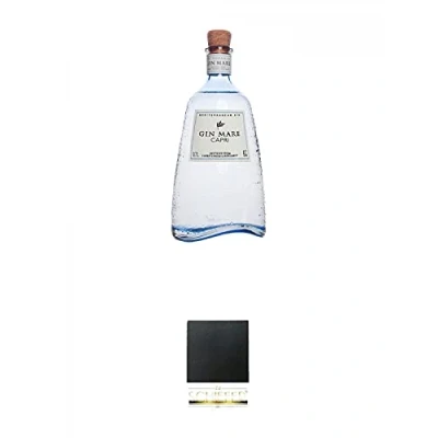 Abbildung von Gin Mare CAPRI Spanien 0,7 Liter + Schiefer Glasuntersetzer eckig ca. 9,5 cm Durchmesser