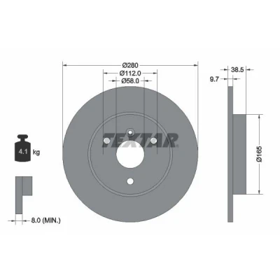 Abbildung von TEXTAR PRO 92155503 Bremsscheibe 280 9,7 03/04 112 voll beschichtet ohne Radbefestigungsbolzen, Radnabe SMART: Fortwo II Coupe, I Coupe