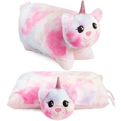 Abbildung von BRUBAKER Kuscheltier Kuscheltierkissen Einhorn 2 in 1 Plüschtier und Kuschelkissen (Einhornkissen Stofftier, St., 40 x 30 cm), aufklappbares Kinder Plüschkissen mit Klettverschluss