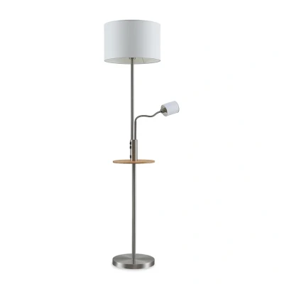 Abbildung von Lindby Stehlampe Aovan, nickelfarben, Ablage, USB Anschluss