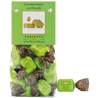 Abbildung von Antica Torroneria Piemontese Perfetto Praline Cioccolato bianco con Pistacchi (Weiße Schokolade mit Pistazien) 150g im Beutel