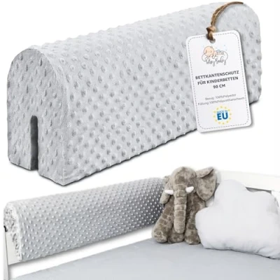 Abbildung von Bettkantenschutz für Kinderbetten 90 cm Schutz Bettrahmen Baby Bett rausfallschutz boxspringbett bettgitter mit Bezug Kantenschutz Kinder Babybett Hellgrau