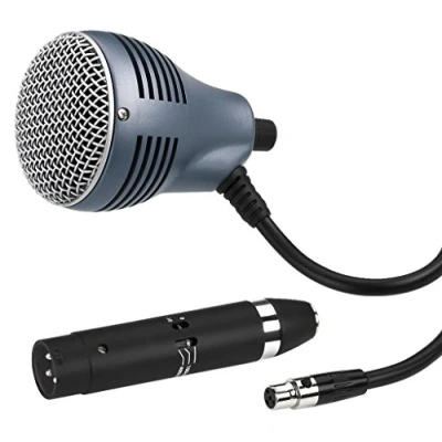 Abbildung von JTS CX 520 dynamisches Instrumenten Mikrofon für Blues Harp und traditionelle Mundharmonika Spieler, Mikro mit Supernieren Charakteristik, inkl. Transport Box Kabel Adapter, in Schwarz