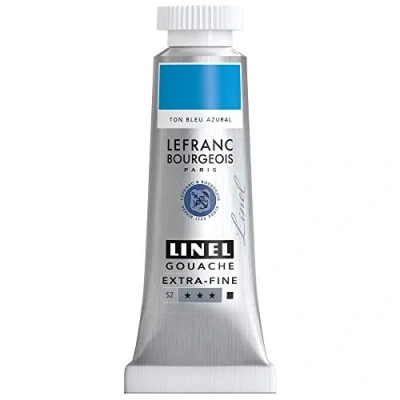Abbildung von Lefranc &amp; Bourgeois 301195 Linel Gouache extrafeine und geschmeidige Wasserfarben mit maximaler Farbintensität, Leuchtkraft für streifenfreien Auftrag, 14ml Tube Azurblau Farbton