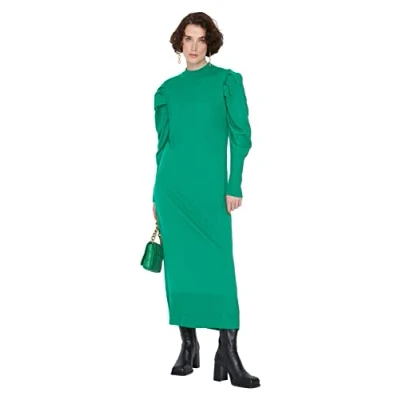 Abbildung von Trendyol Damen Woman Midi Standard Crew Neck Woven Plus Size Dress Kleid, Schwarz, 38 EU