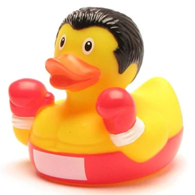 Abbildung von Badeente Boxer I Quietscheentchen L: 8 cm inkl. Badeenten Schlüsselanhänger im Set