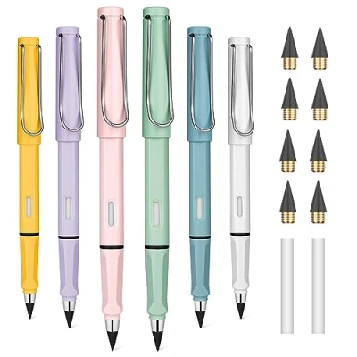Abbildung von OFFCUP Ewiger Bleistift Metall, 6 Stück Tintenlose Bleistifte Ewig, Unendlicher mit Radiergummi, Magischer Wechselkopf Magic Pencil Infinity für Erwachsene Studenten Macaron