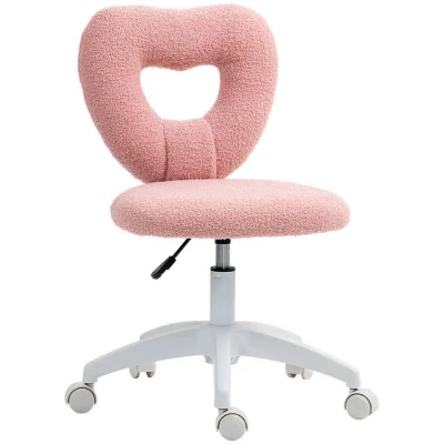 Abbildung von HOMCOM Schreibtischstuhl Bürostuhl Drehbar Homeoffice Stuhl mit Herzförmige Rückenlehne, ohne Armlehne Höhenverstellbarer Teddy Fleece Schminktisch für Arbeitszimmer, Rosa